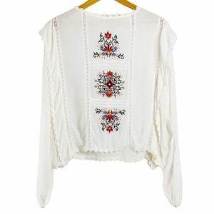 WHITE CROW Floral Embroidered Peasant Blouse
